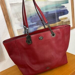 Coach Turnlock Chain Dark Red Leather Tote